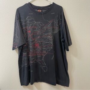 Harley Davidson the 90th reunion all over print map shirt black 1992 vintage 2xl